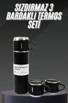 Termos Seti Paslanmaz Çelik 3 Bardaklı Vakumlu Termos Set 500 Ml 12 Saate Kadar Isı Koruma