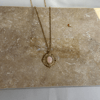 Pembe Taşlı Vintage İşlemeli Çerçeve Model Gold Kadın Kolye