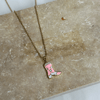 Yıldız Desenli Pembe Mineli Kovboy Çizmesi Gold Kolye