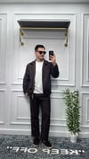 Çift Fermuarlı Keten Takım - Kahverengi 
