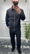 Çift Fermuarlı Keten Takım - Siyah