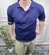 Çizgi Şeritli Polo Yaka Triko - Lacivert