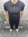 Fermuarlı Polo Yaka Triko - Siyah