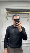 Fitilli Polo Yaka Triko - Siyah