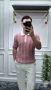 Gümüş Düğme Detaylı Polo Yaka Triko Wng - Pembe 