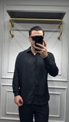 Kendinden Çizgi Desen Oversize Gömlek Siyah - Wng9003