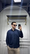 Kendinden Çizgi Desen Oversize Gömlek Lacivert - Wng9003