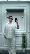 Kendinden Çizgi Desen Oversize Gömlek Beyaz - Wng9003
