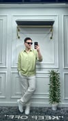 Kendinden Çizgi Desen Oversize Gömlek Çağla - Wng9003