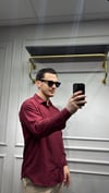 Kendinden Çizgi Desen Oversize Gömlek Bordo - Wng9003