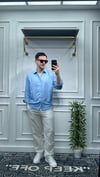 Kendinden Çizgi Desen Oversize Gömlek Bebe Mavi - Wng9003