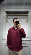 Kendinden Çizgi Desen Oversize Gömlek Bordo - Wng9003