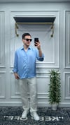 Kendinden Çizgi Desen Oversize Gömlek Bebe Mavi - Wng9003