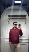 Kendinden Çizgi Desen Oversize Gömlek Bordo - Wng9003