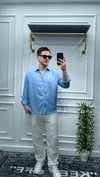 Kendinden Çizgi Desen Oversize Gömlek Bebe Mavi - Wng9003