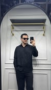 Kendinden Çizgi Desen Oversize Gömlek Siyah - Wng9003