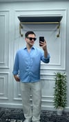 Kendinden Çizgi Desen Oversize Gömlek Bebe Mavi - Wng9003