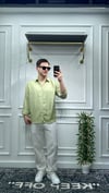 Kendinden Çizgi Desen Oversize Gömlek Çağla - Wng9003