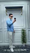 Kendinden Çizgi Desen Oversize Gömlek Bebe Mavi - Wng9003