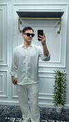 Kendinden Çizgi Desen Oversize Gömlek Beyaz - Wng9003