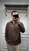 Kendinden Çizgi Desen Oversize Gömlek Kahverengi - Wng9003