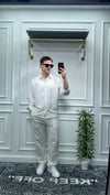 Kendinden Çizgi Desen Oversize Gömlek Beyaz - Wng9003