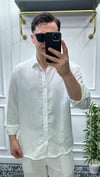 Kendinden Çizgi Desen Oversize Gömlek Beyaz - Wng9003