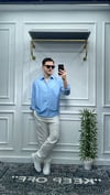 Kendinden Çizgi Desen Oversize Gömlek Bebe Mavi - Wng9003