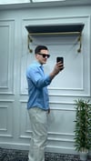 Kendinden Çizgi Desen Oversize Gömlek Bebe Mavi - Wng9003