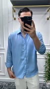 Kendinden Çizgi Desen Oversize Gömlek Bebe Mavi - Wng9003