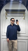 Kendinden Çizgi Desen Oversize Gömlek Lacivert - Wng9003