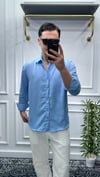 Kendinden Çizgi Desen Oversize Gömlek Bebe Mavi - Wng9003