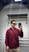 Kendinden Çizgi Desen Oversize Gömlek Bordo - Wng9003
