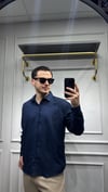 Kendinden Çizgi Desen Oversize Gömlek Lacivert - Wng9003