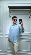 Kendinden Desenli Oversize Gömlek Bebe Mavi - Wng9041