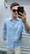 Kendinden Desenli Oversize Gömlek Bebe Mavi - Wng9041
