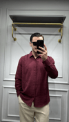 Oversize Pamuk Gömlek Bordo - Wng9006