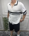 Oversize Yatay Şeritli Triko Gömlek - Beyaz