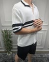 Oversize Yatay Şeritli Triko Gömlek - Beyaz
