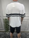 Oversize Yatay Şeritli Triko Gömlek - Beyaz