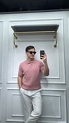 Pamuk Çizgi Şeritli Polo Yaka Triko Pembe - Wng9028
