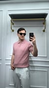 Pamuk Çizgi Şeritli Polo Yaka Triko Pembe - Wng9028