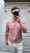 Pamuk Çizgi Şeritli Polo Yaka Triko Pembe - Wng9028