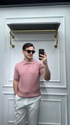 Pamuk Çizgi Şeritli Polo Yaka Triko Pembe - Wng9028