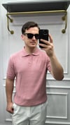 Pamuk Çizgi Şeritli Polo Yaka Triko Pembe - Wng9028