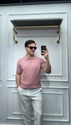Pamuk Çizgi Şeritli Polo Yaka Triko Pembe - Wng9028