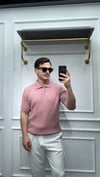 Pamuk Çizgi Şeritli Polo Yaka Triko Pembe - Wng9028