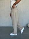 Pileli Baggy Kumaş Pantolon Bej - W11