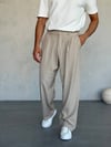 Pileli Baggy Kumaş Pantolon Bej - W11