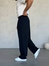 Pileli Baggy Kumaş Pantolon Lacivert - W11